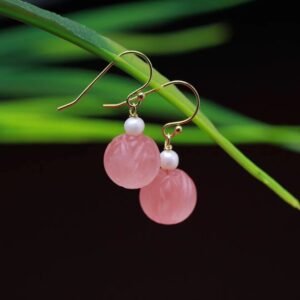 Natural south red agate lotus beads earrings-103